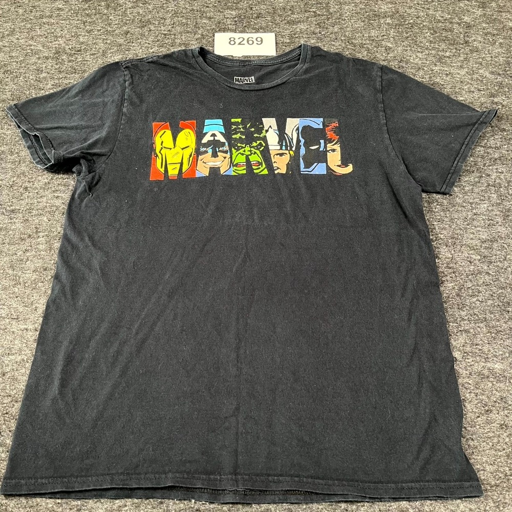 Marvel T Shirt Mens Large Black Graphic Logo Comic Book Cotton Crew Neck Casual